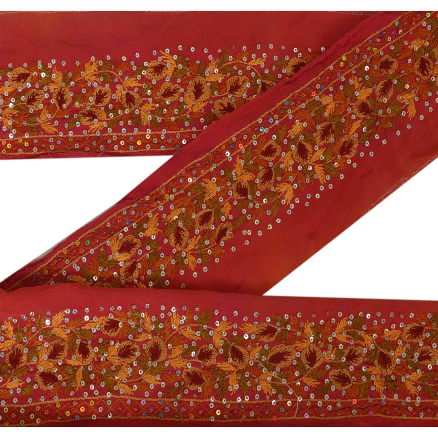 Sanskriti Vintage 1 YD Sari Border Hand Beaded Sequin Trim Sewing Pink Silk Lace