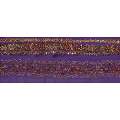 Sanskriti Vintage 1YD Sari Border Hand Beaded Trim Zardozi Purple Sequins Lace