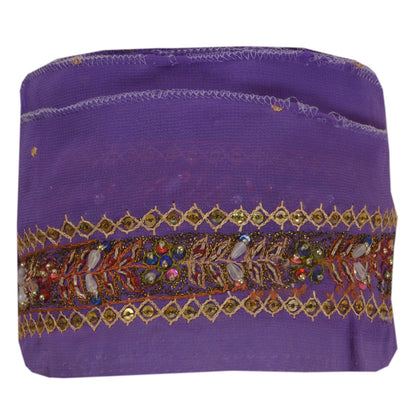 Sanskriti Vintage 1YD Sari Border Hand Beaded Trim Zardozi Purple Sequins Lace