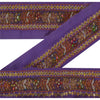 Sanskriti Vintage 1YD Sari Border Hand Beaded Trim Zardozi Purple Sequins Lace
