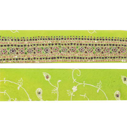 Sanskriti Vintage 1YD Sari Border Hand Beaded Zari Trim Sewing Green Kundan Lace