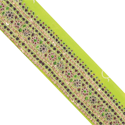 Sanskriti Vintage 1YD Sari Border Hand Beaded Zari Trim Sewing Green Kundan Lace