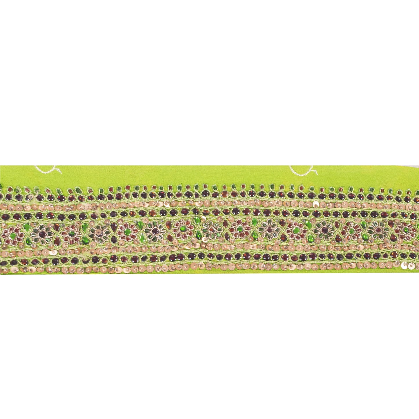 Sanskriti Vintage 1YD Sari Border Hand Beaded Zari Trim Sewing Green Kundan Lace