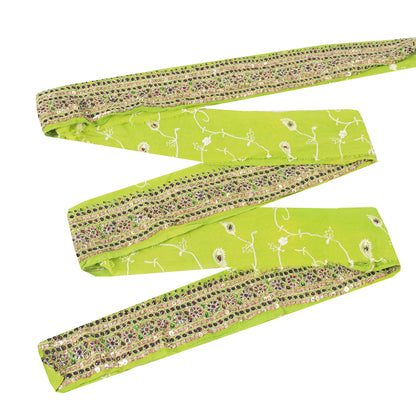 Sanskriti Vintage 1YD Sari Border Hand Beaded Zari Trim Sewing Green Kundan Lace