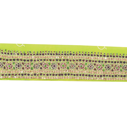 Sanskriti Vintage 1YD Sari Border Hand Beaded Zari Trim Sewing Green Kundan Lace