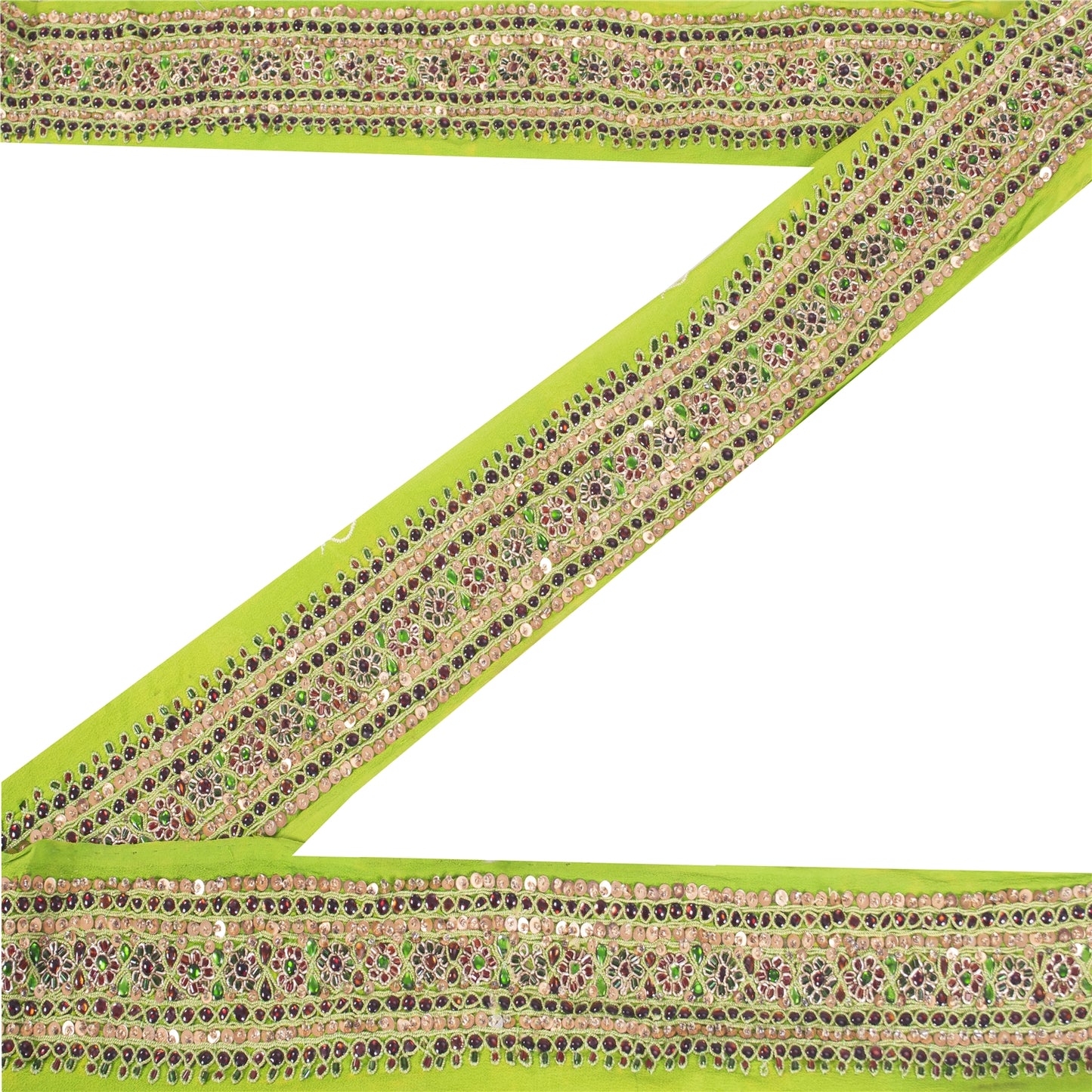 Sanskriti Vintage 1YD Sari Border Hand Beaded Zari Trim Sewing Green Kundan Lace