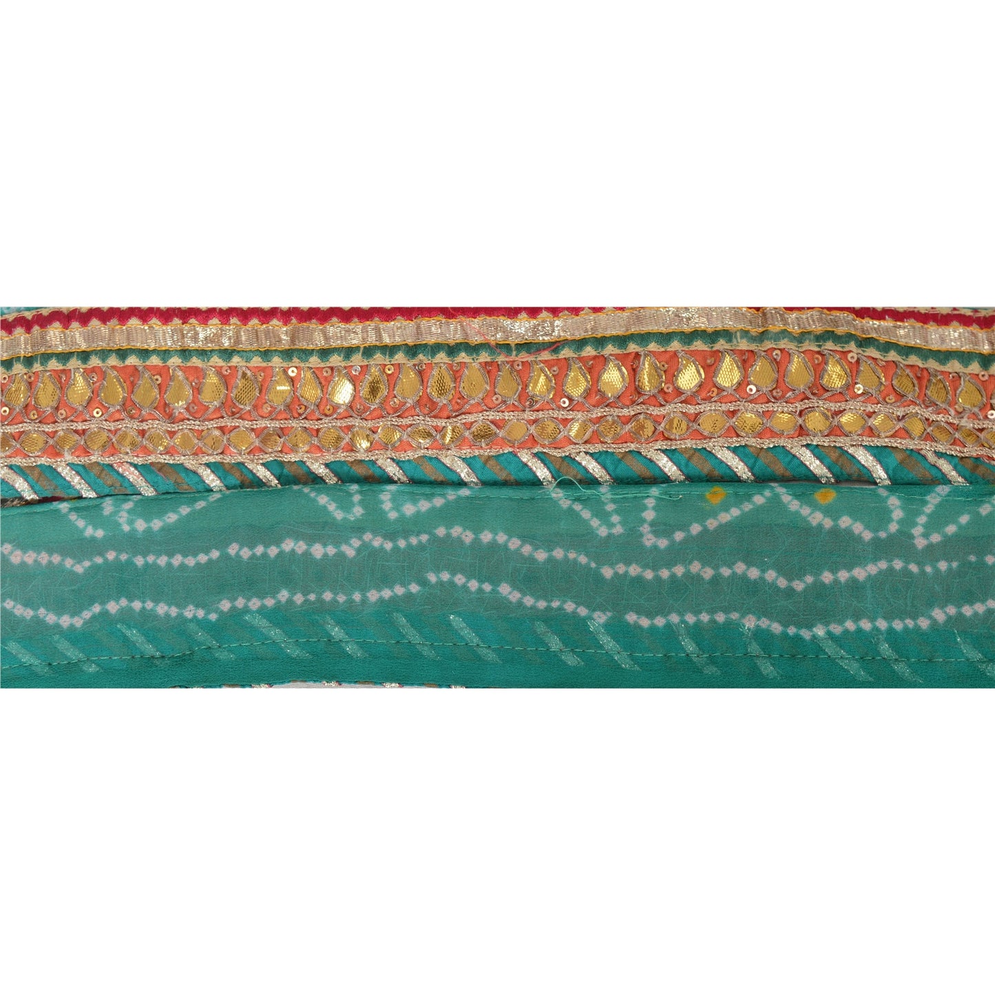 Sanskriti Vintage 1 Yd Bandhani Sari Border Hand Beaded Sewing Blue Gota Lace