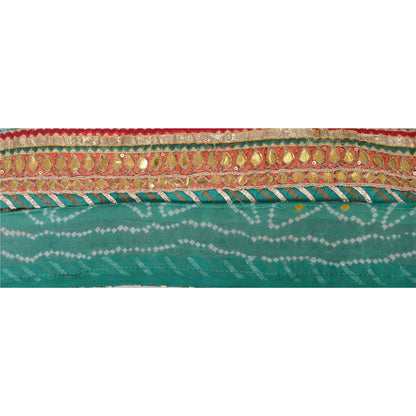 Sanskriti Vintage 1 Yd Bandhani Sari Border Hand Beaded Sewing Blue Gota Lace