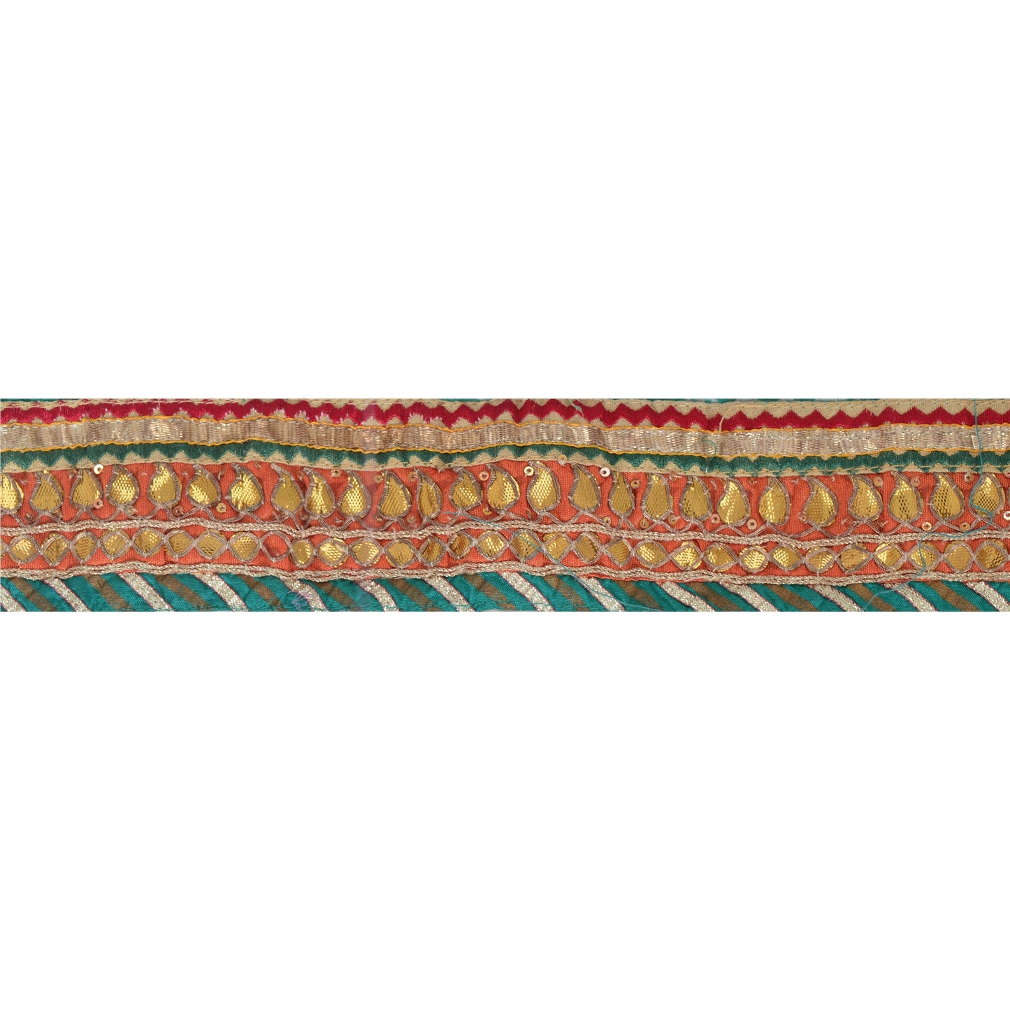 Sanskriti Vintage 1 Yd Bandhani Sari Border Hand Beaded Sewing Blue Gota Lace