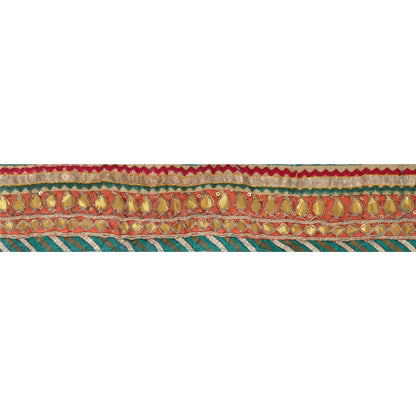 Sanskriti Vintage 1 Yd Bandhani Sari Border Hand Beaded Sewing Blue Gota Lace