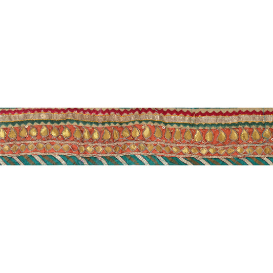 Санскритское винтажное сари Бандхани 1 ярд с каймой, вышитое вручную бисером, синее кружево Гота