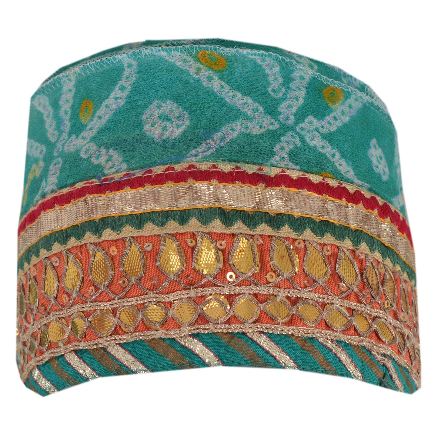 Sanskriti Vintage 1 Yd Bandhani Sari Border Hand Beaded Sewing Blue Gota Lace