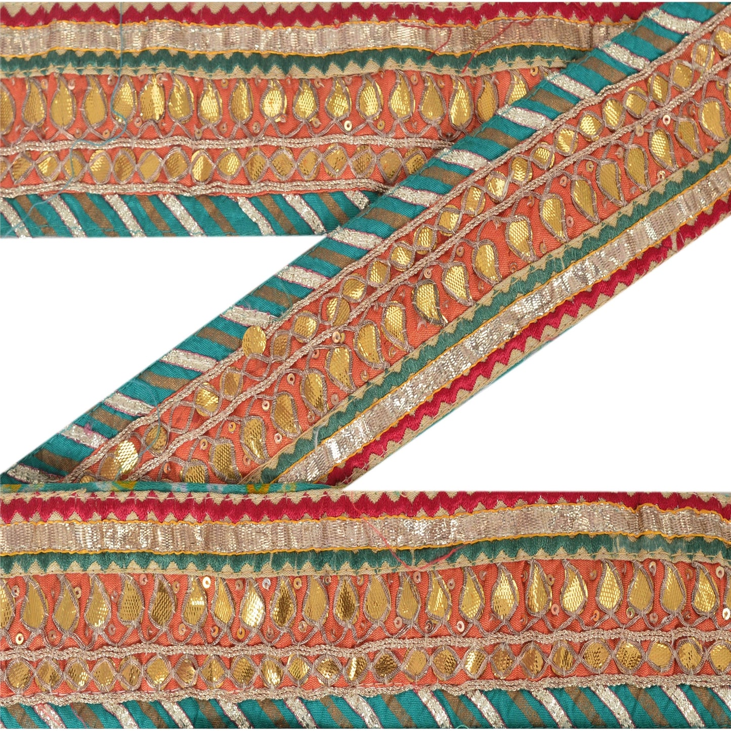 Sanskriti Vintage 1 Yd Bandhani Sari Border Hand Beaded Sewing Blue Gota Lace