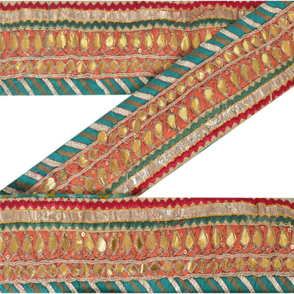 Sanskriti Vintage 1 Yd Bandhani Sari Border Hand Beaded Sewing Blue Gota Lace