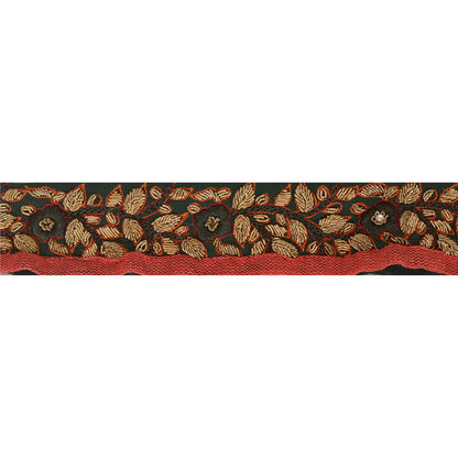 Sanskriti Vintage 1 Yd Sari Kant Antik Håndperlet Bånd Grøn Blonde