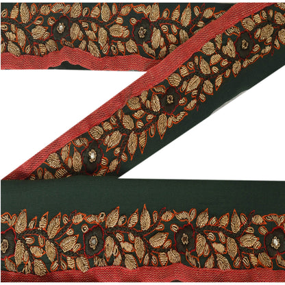 Sanskriti Vintage 1 Yd Sari Kant Antik Håndperlet Bånd Grøn Blonde