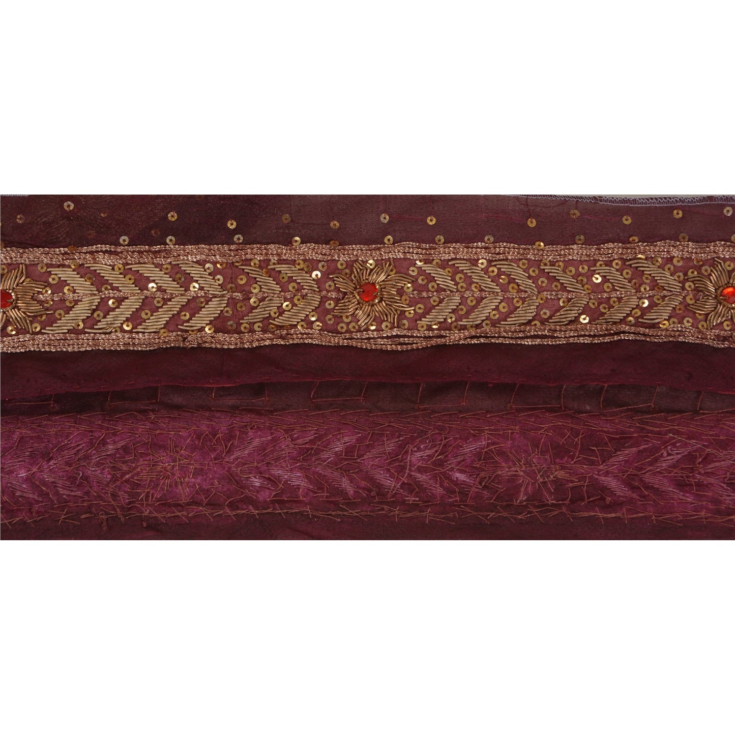 Sanskriti Vintage 1 Yd Sari Border Antique Hand Beaded Craft Ribbon Wine Lace