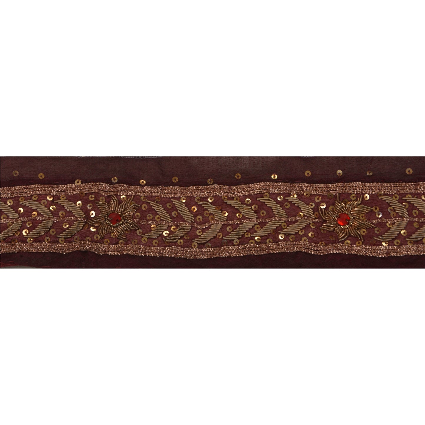 Sanskriti Vintage 1 Yd Sari Border Antique Hand Beaded Craft Ribbon Wine Lace