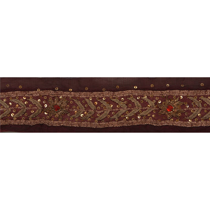 Sanskriti Vintage 1 Yd Sari Border Antique Hand Beaded Craft Ribbon Wine Lace