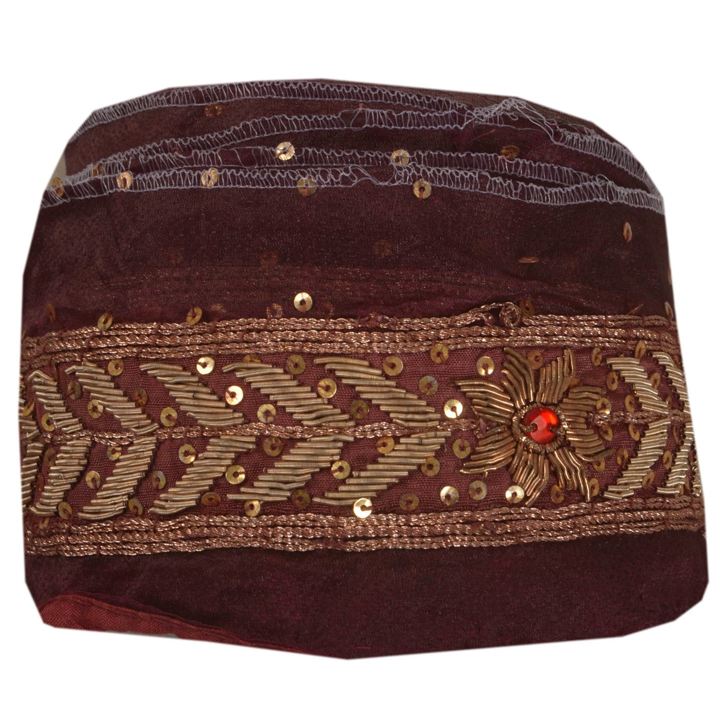 Sanskriti Vintage 1 Yd Sari Border Antique Hand Beaded Craft Ribbon Wine Lace