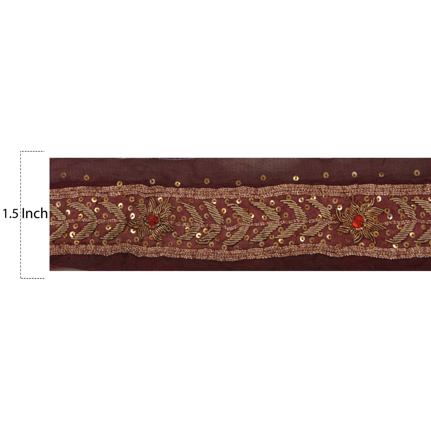 Sanskriti Vintage 1 Yd Sari Border Antique Hand Beaded Craft Ribbon Wine Lace