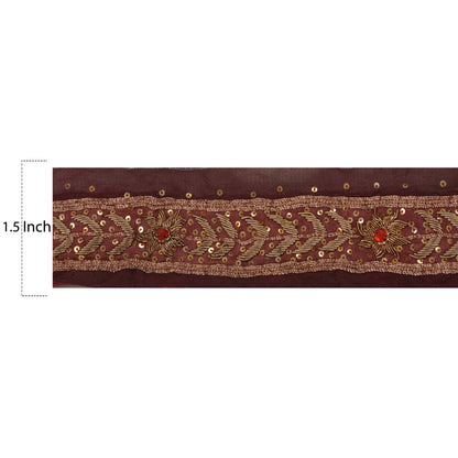 Sanskriti Vintage 1 Yd Sari Border Antique Hand Beaded Craft Ribbon Wine Lace