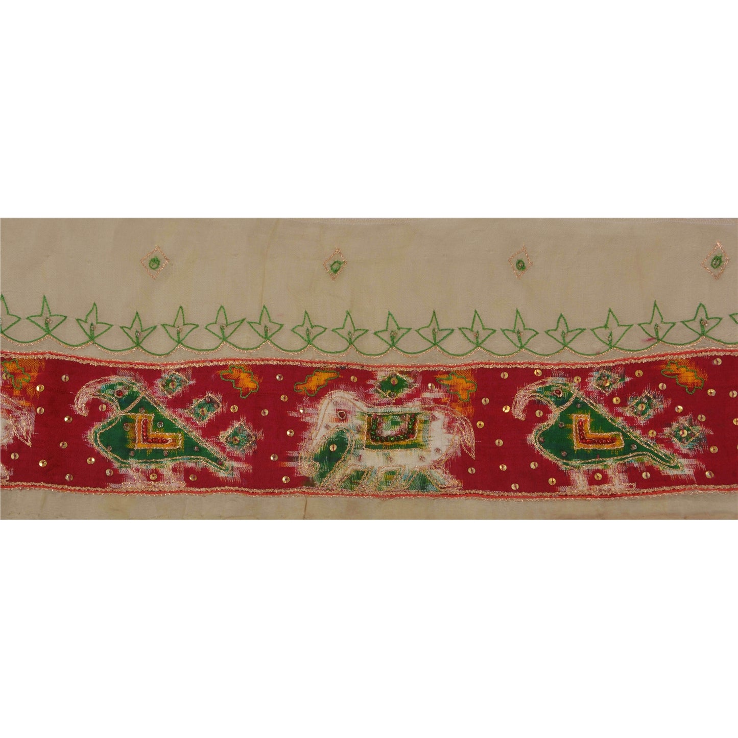 Sanskriti Vintage 1 YD Sari Border Woven Patola Craft Sewing Cream Trims Lace