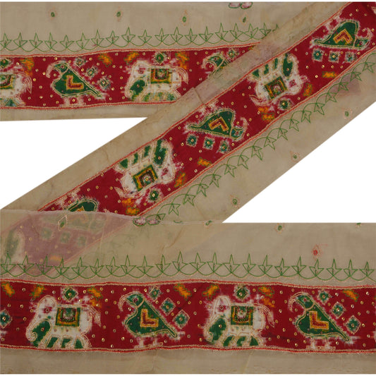 Sanskriti Vintage 1 YD Sari Border Woven Patola Craft Sewing Cream Trims Lace