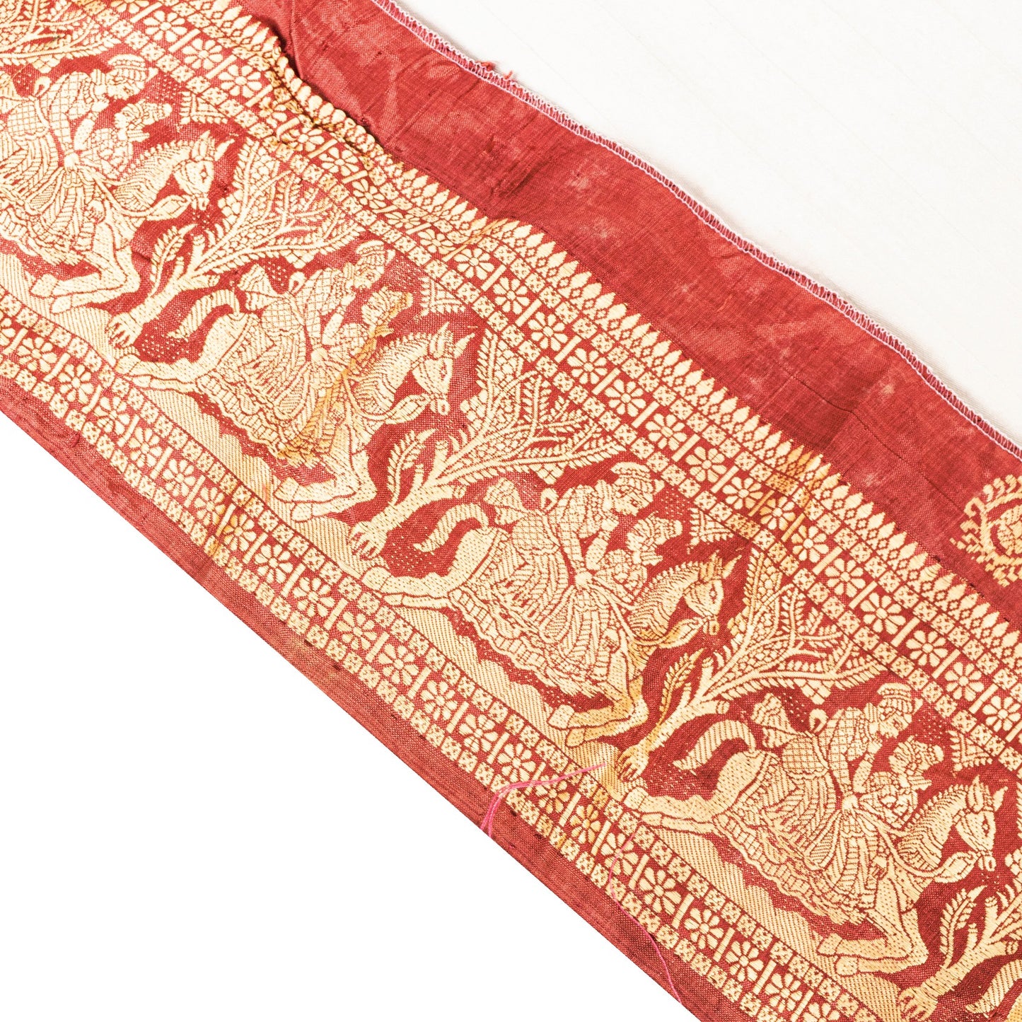 Sanskriti Vintage 1 Yard Saree Border Woven Baluchari Trim Sewing Dark Red Lace