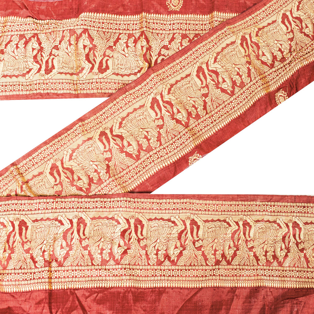 Sanskriti Vintage 1 Yard Saree Border Woven Baluchari Trim Sewing Dark Red Lace