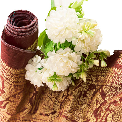 Sanskriti Vintage 1 Yard Saree Border Woven Baluchari Trim Sewing Dark Red Lace