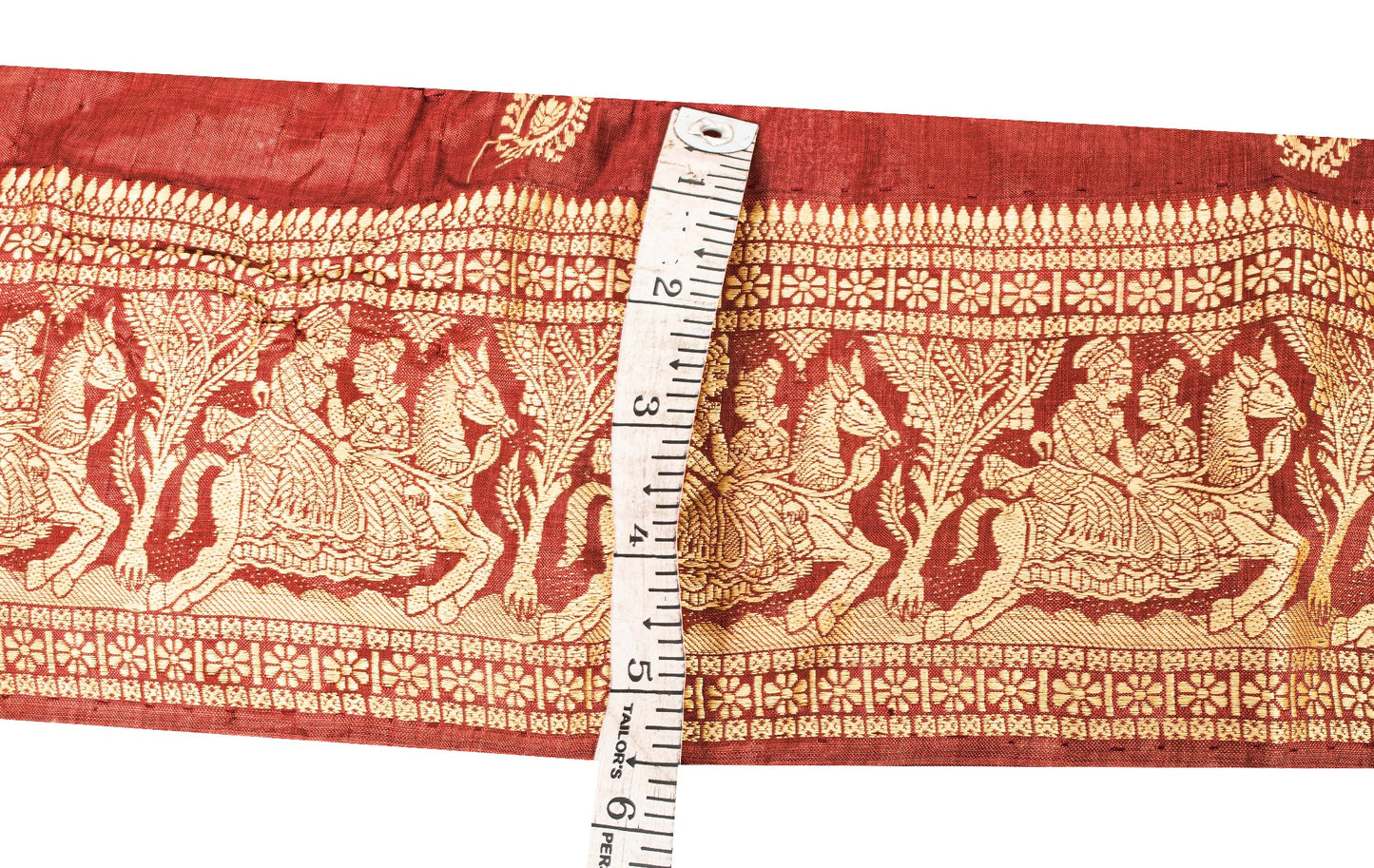 Sanskriti Vintage 1 Yard Saree Border Woven Baluchari Trim Sewing Dark Red Lace