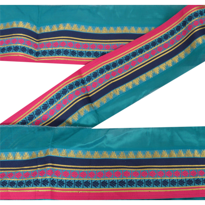 Sanskriti Vintage 1 Yd Sari Border Woven Trim Sewing Blue Craft Decor Lace
