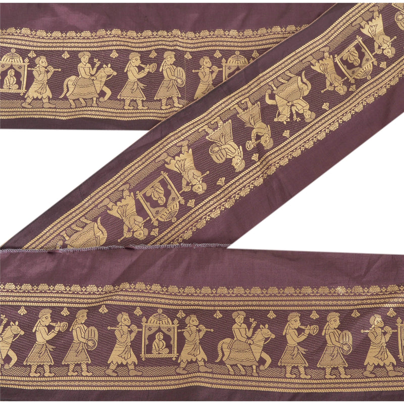 Sanskriti Vintage Purple Silk Sari Border: 1 Yard Indian Woven Trim, Wedding Procession Lace upholstery fabric