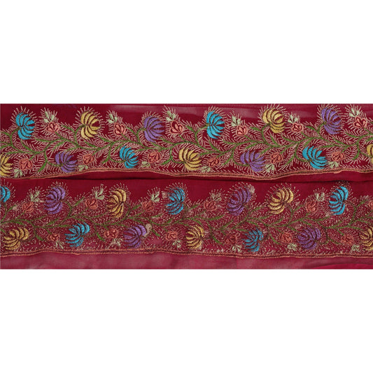 Sanskriti Vintage 1 YD Sari Border Embroidered Sewing Trims Craft Dark Red Lace