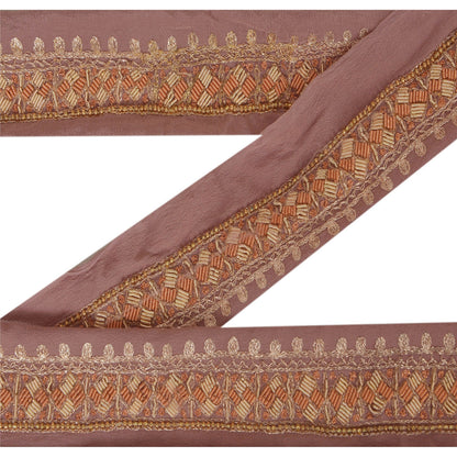 Sanskriti Vintage 1 YARD Sari Border Hand Beaded Zardozi Trim Sewing Purple Lace