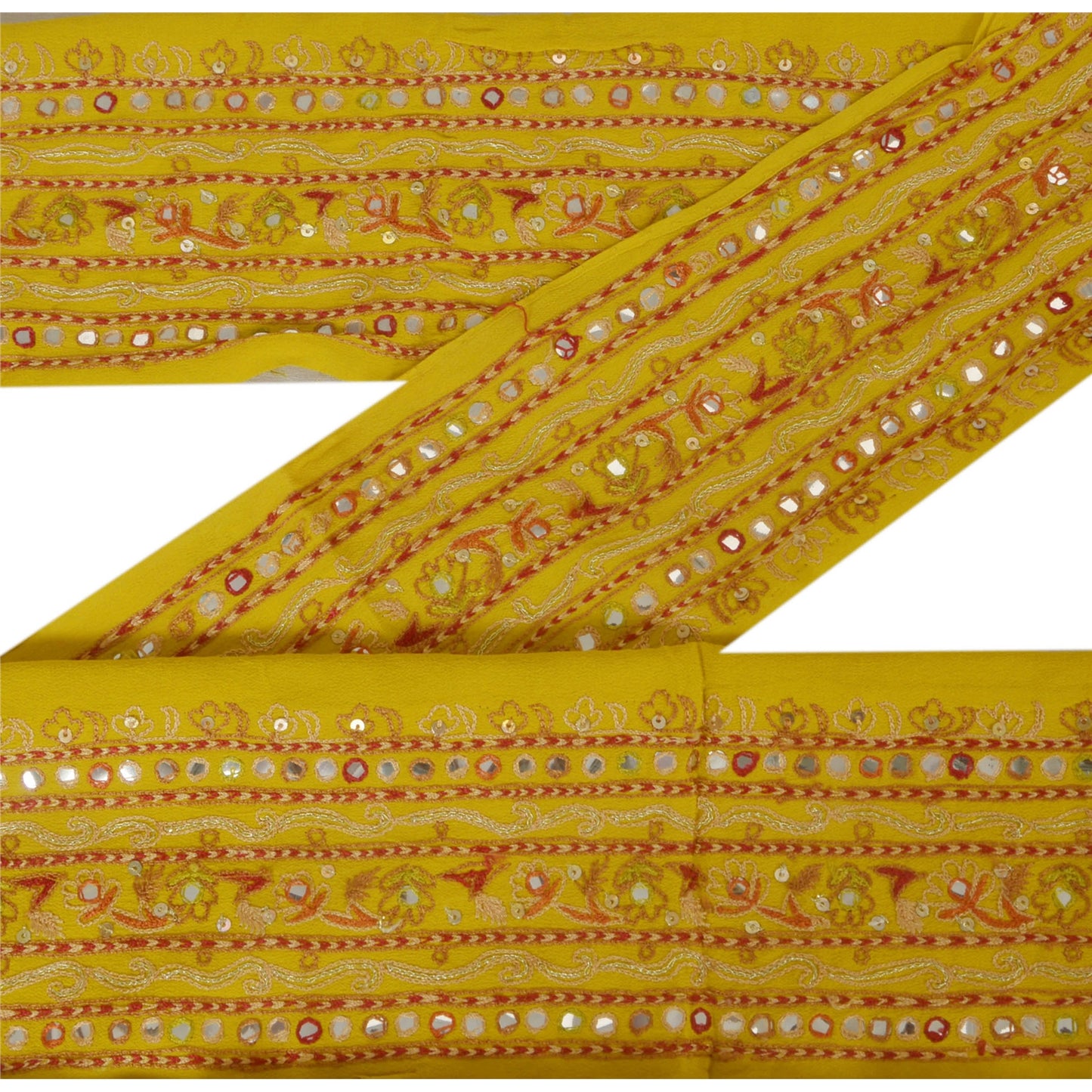 Sanskriti Vintage 1 YD Sari Border Antique Hand Beaded Trim Sewing Green Lace