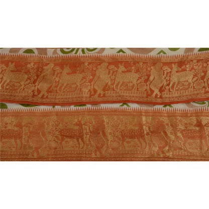 Sanskriti Vintage 1 YD Sari Border Woven Baluchari Trim Sewing Craft Orange Lace