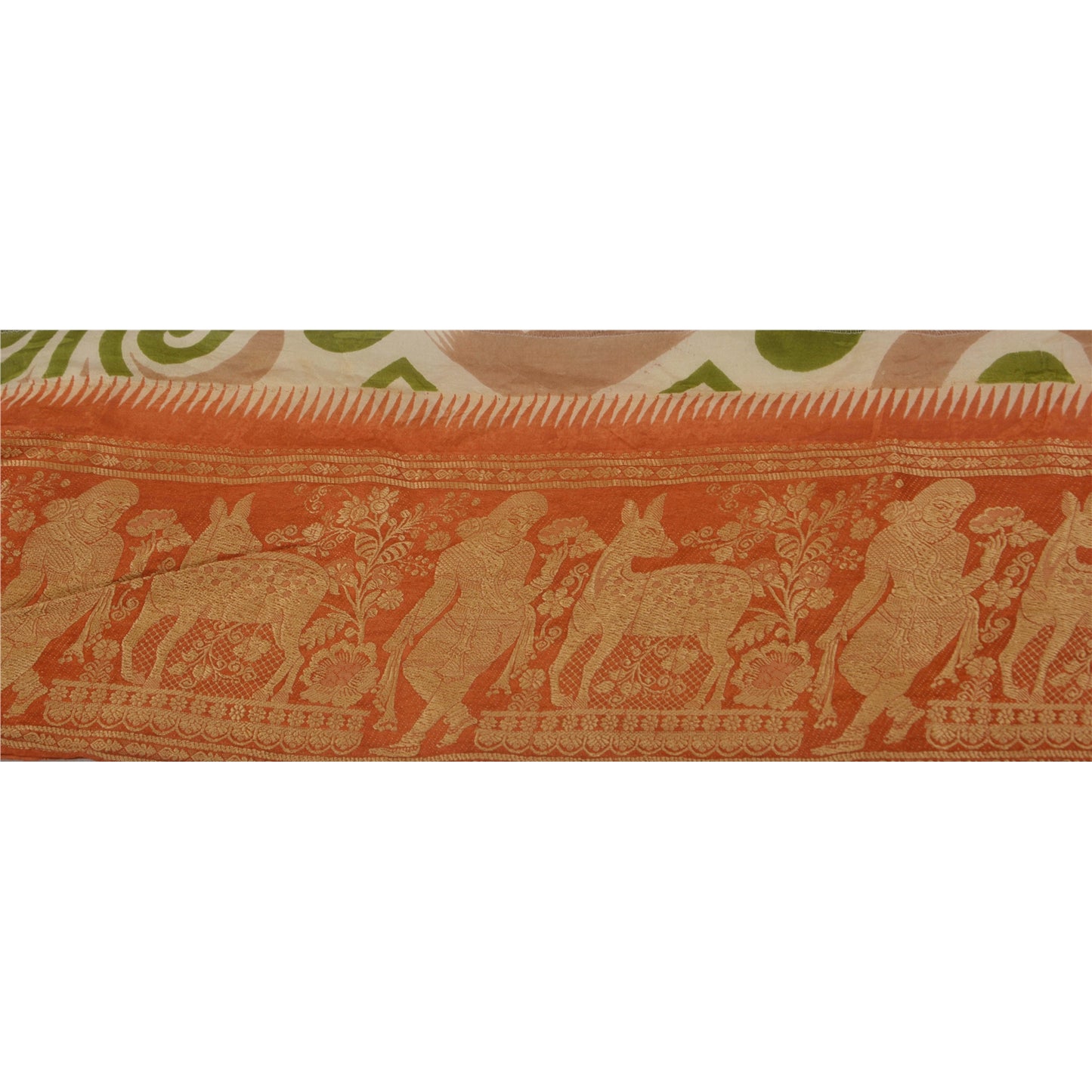 Sanskriti Vintage 1 YD Sari Border Woven Baluchari Trim Sewing Craft Orange Lace