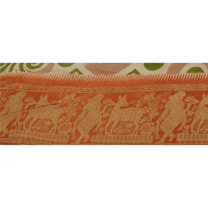 Sanskriti Vintage 1 YD Sari Border Woven Baluchari Trim Sewing Craft Orange Lace