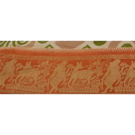 Sanskriti Vintage 1 YD Sari Border Woven Baluchari Trim Sewing Craft Orange Lace