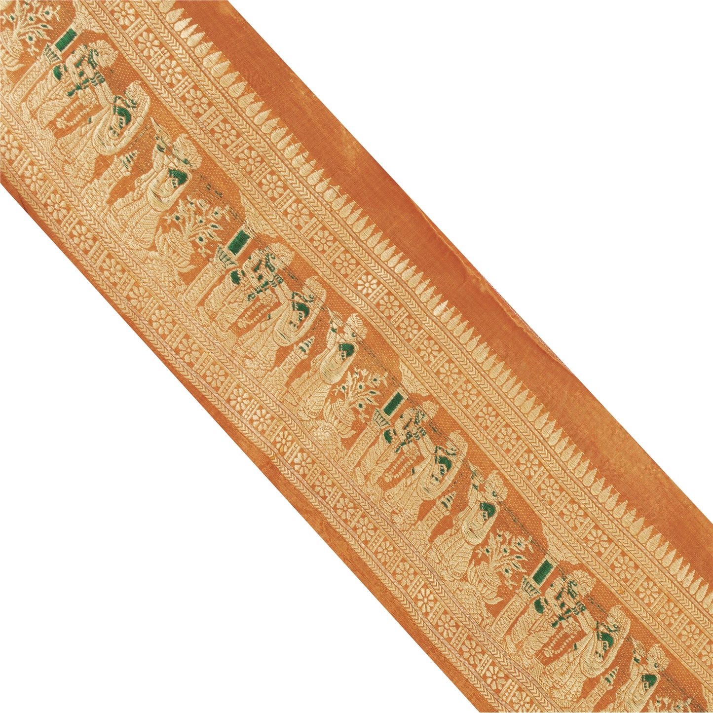 Sanskriti Vintage 1 YD Sari Border 4W Epic Baluchari Woven Trim Orange Lace