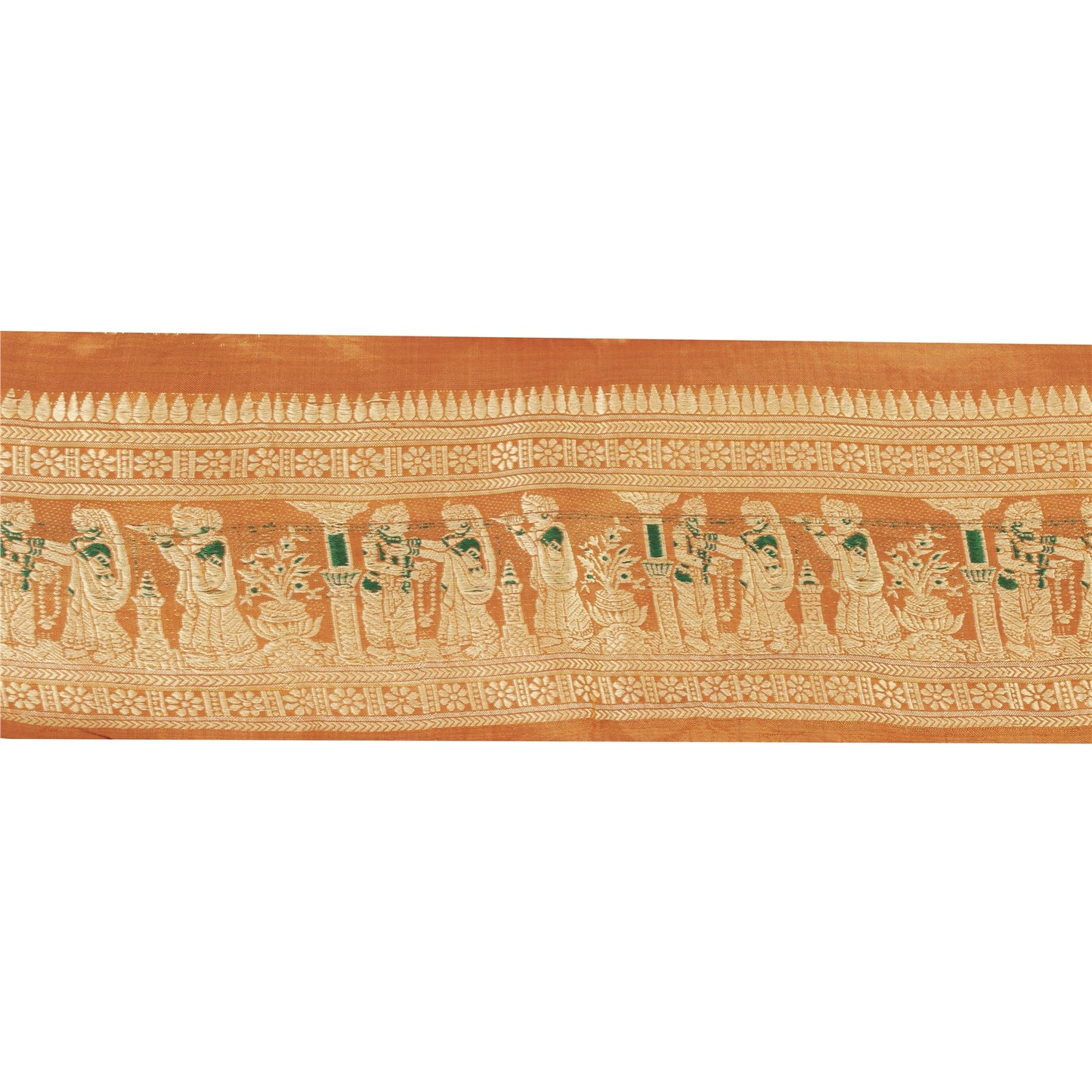 Sanskriti Vintage 1 YD Sari Border 4W Epic Baluchari Woven Trim Orange Lace