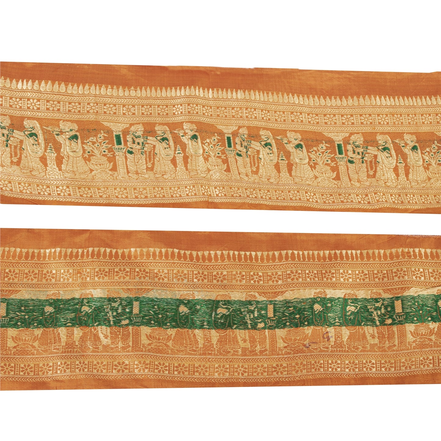 Sanskriti Vintage 1 YD Sari Border 4W Epic Baluchari Woven Trim Orange Lace