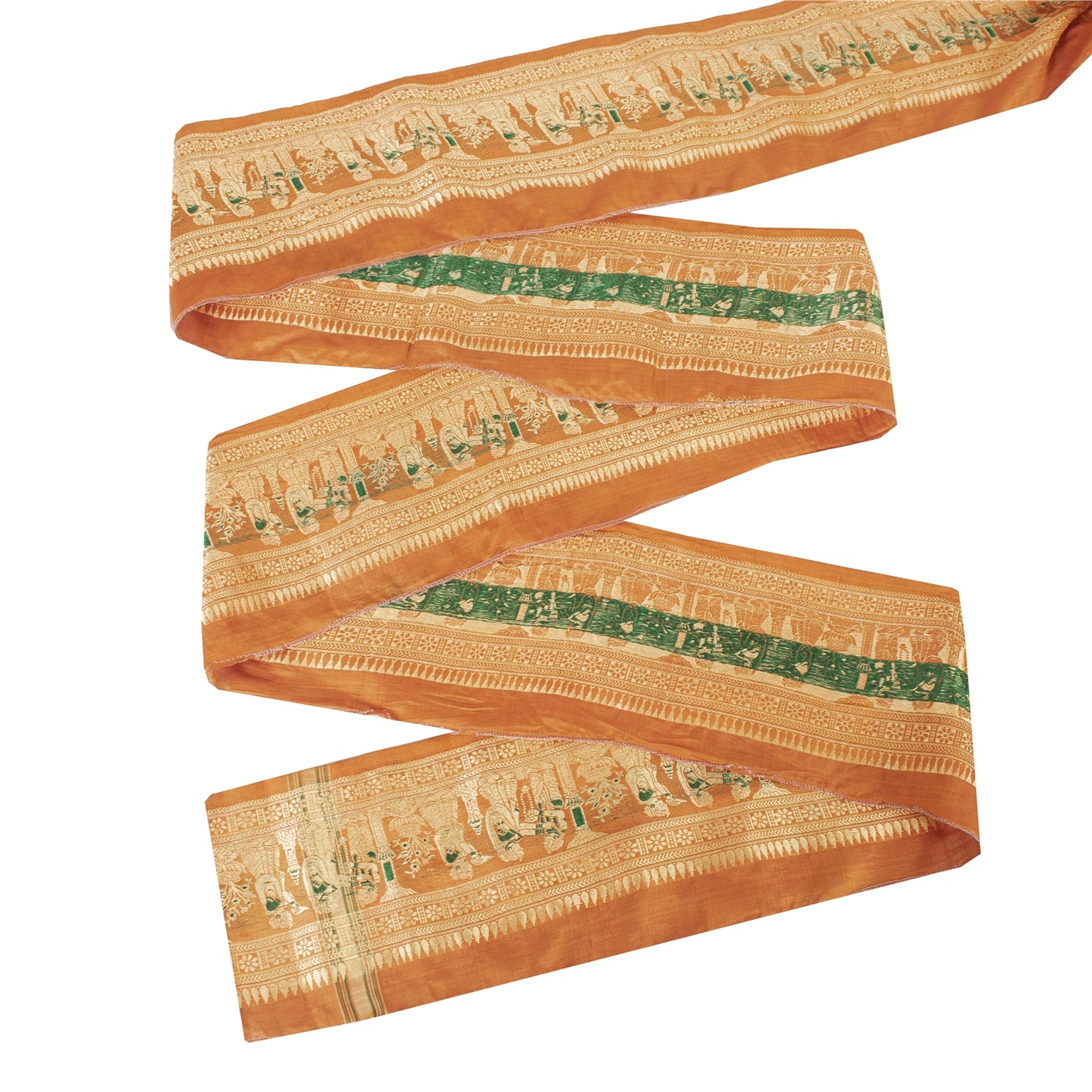 Sanskriti Vintage 1 YD Sari Border 4W Epic Baluchari Woven Trim Orange Lace