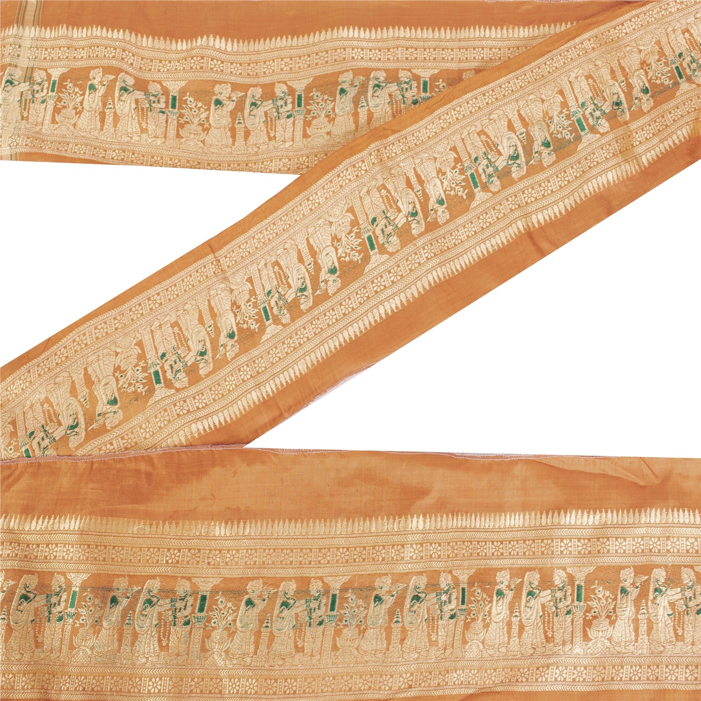 Sanskriti Vintage 1 YD Sari Border 4W Epic Baluchari Woven Trim Orange Lace