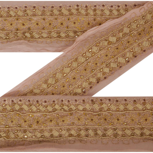 Sanskriti Vintage 1 YD Sari Border Hand Beaded Craft Sewing Pink Decor Lace