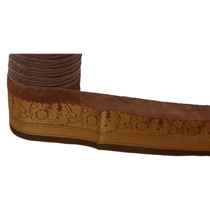 Sanskriti Vintage 1YD Sari Border Baluchari Woven Epic Design Craft Brown Lace