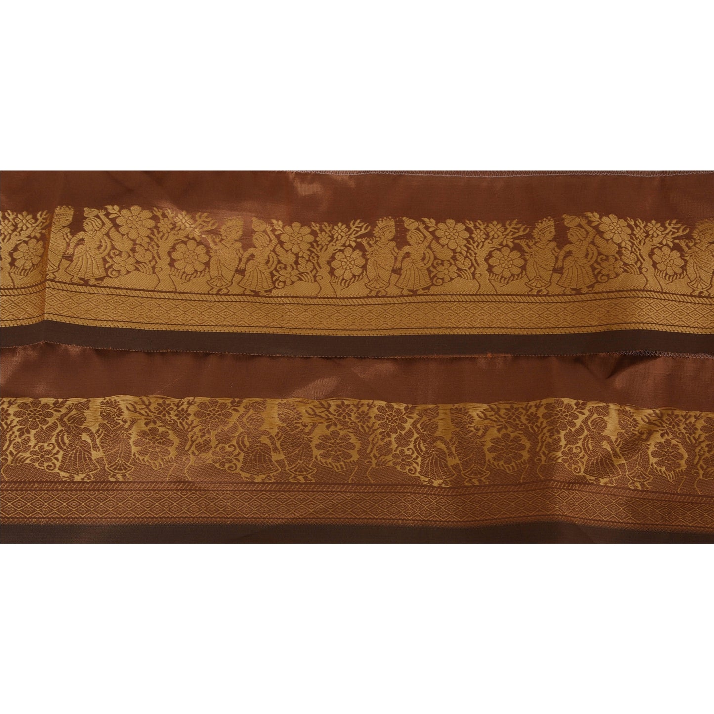 Sanskriti Vintage 1YD Sari Border Baluchari Woven Epic Design Craft Brown Lace