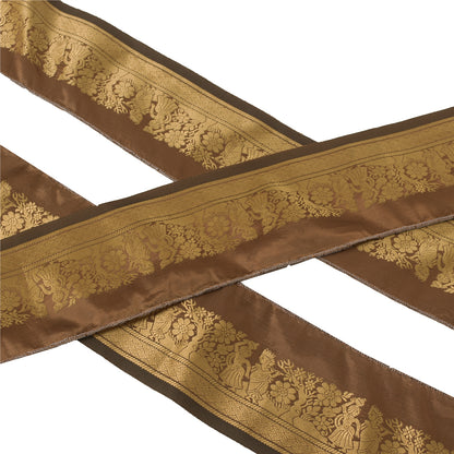 Sanskriti Vintage 1YD Sari Border Baluchari Woven Epic Design Craft Brown Lace